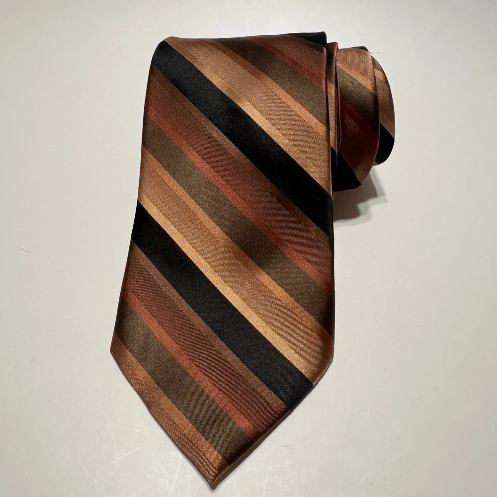 Perry Ellis Portfolio 100% Silk Striped‎ Necktie Men Formal Brown Black